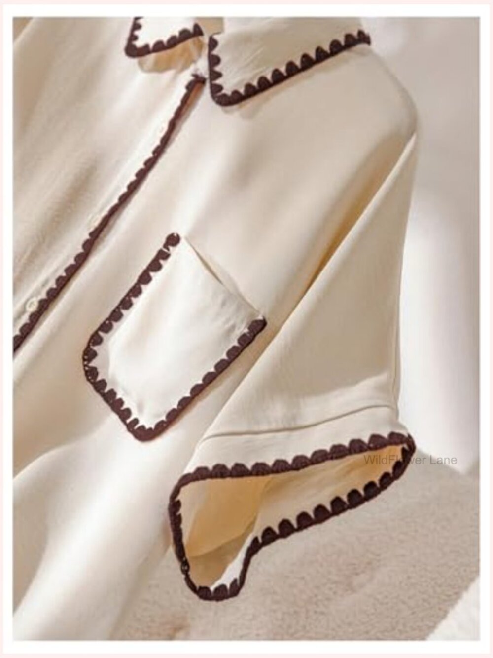 Plus Size Button Down Dressy Blouse Contrast Trim Work Top - Picture 5 of 6